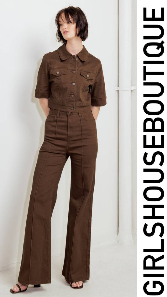 Chocolate Jacket Short Sleeve & Strech Pant Set