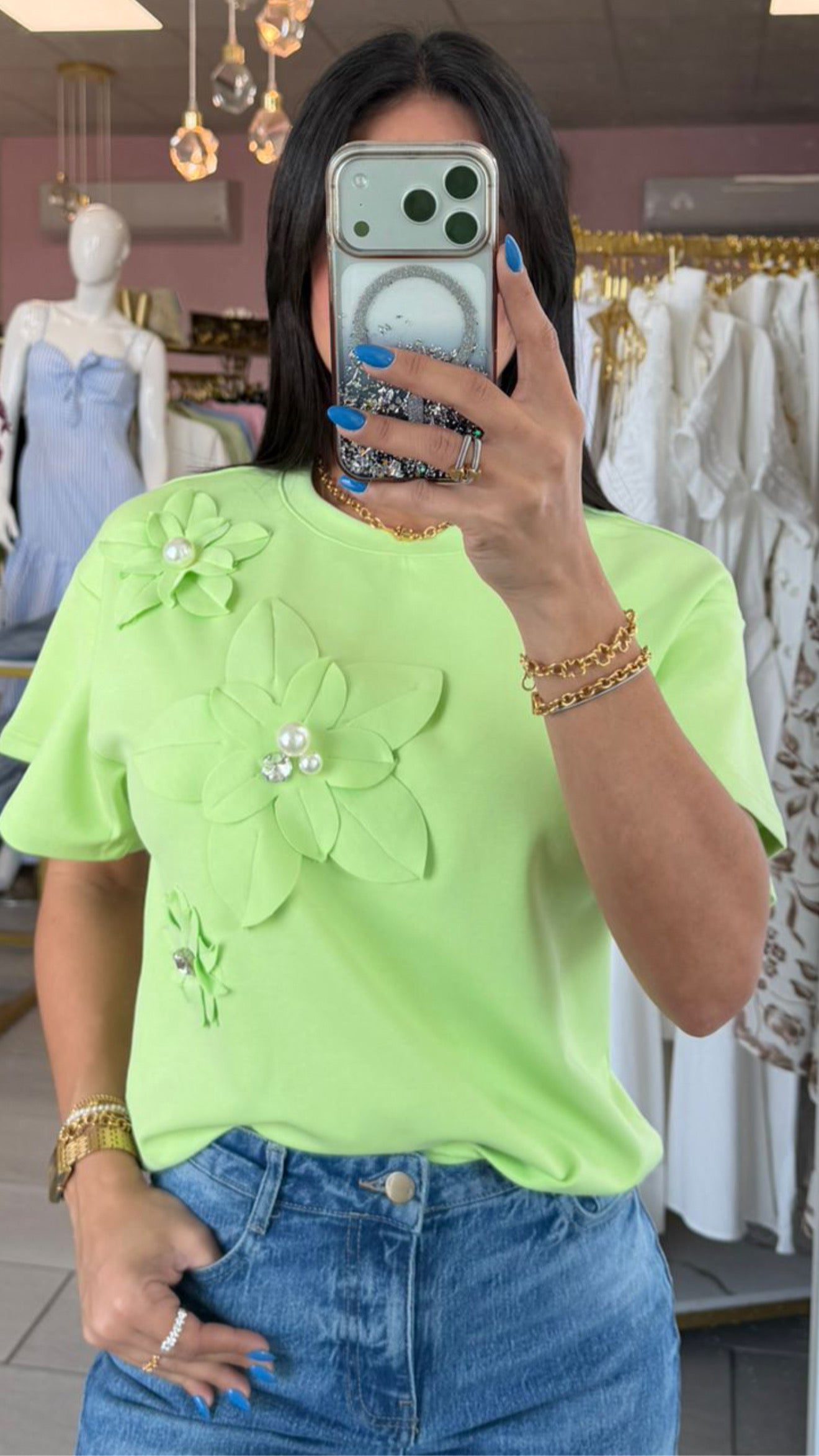Lime 3D Flower Spring Shirt