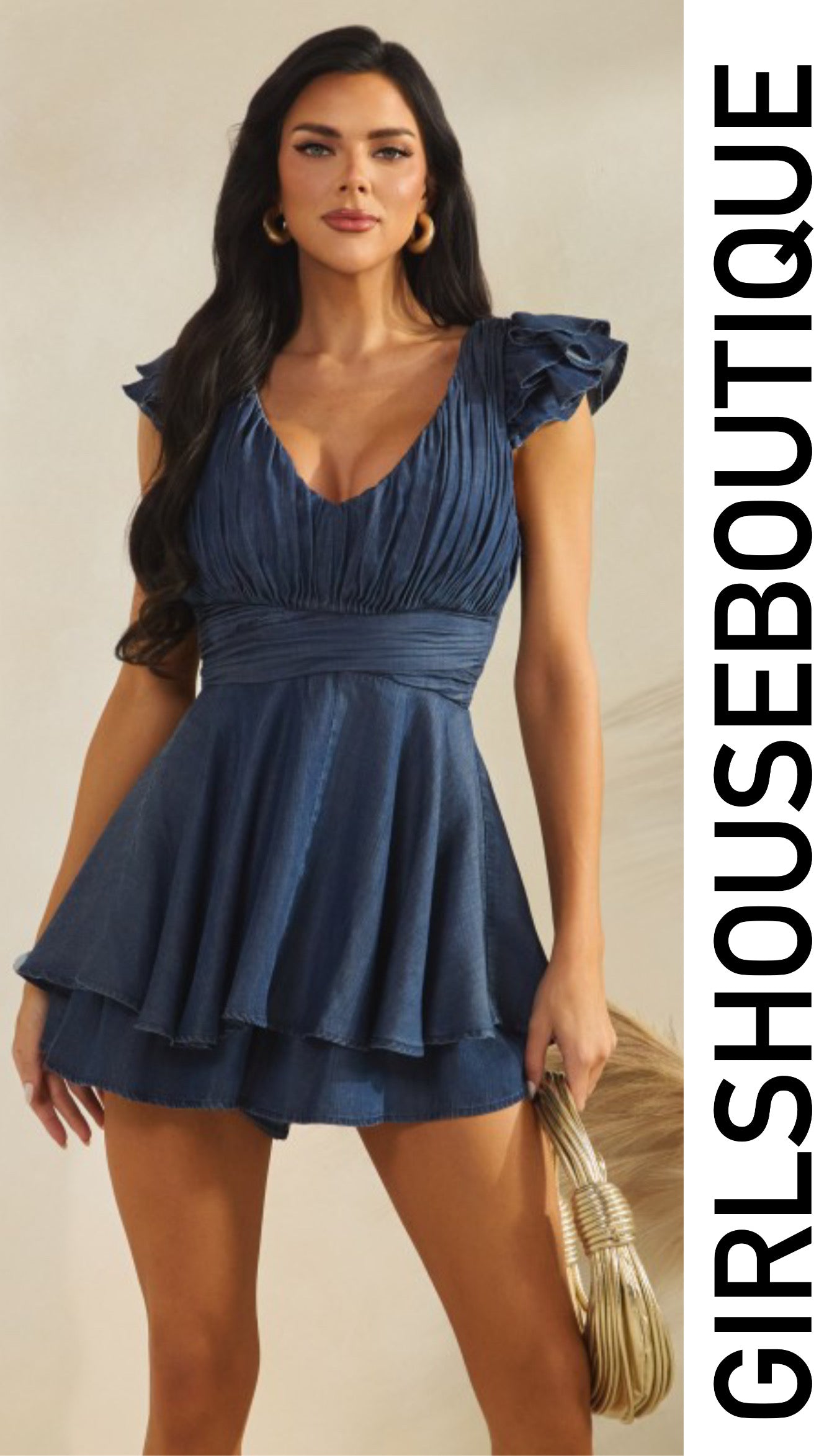 Marcela Denim Ruffle Romper