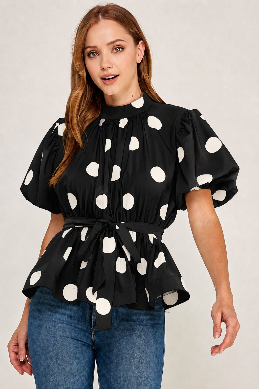 Black&White Dots Peplum Top