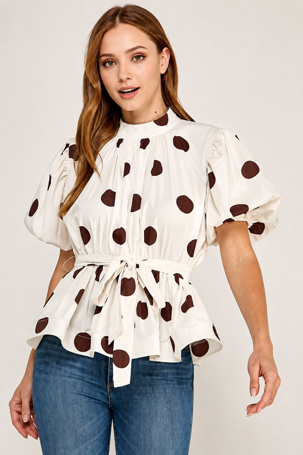 Ivory&Choco Dots Peplum Top