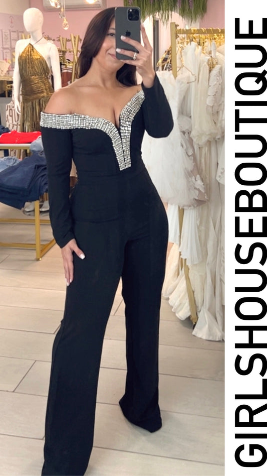 Lady In Black Long Sleeve Jumpsuit