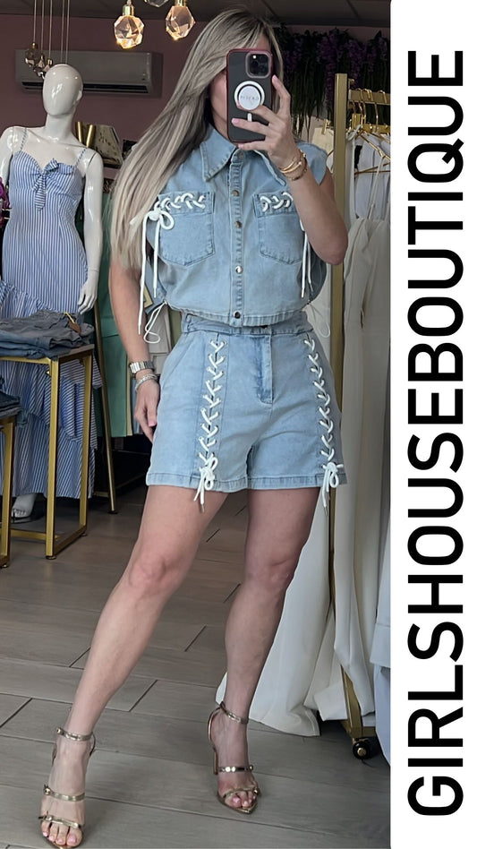 Camilla Light Denim Stretch Short Set