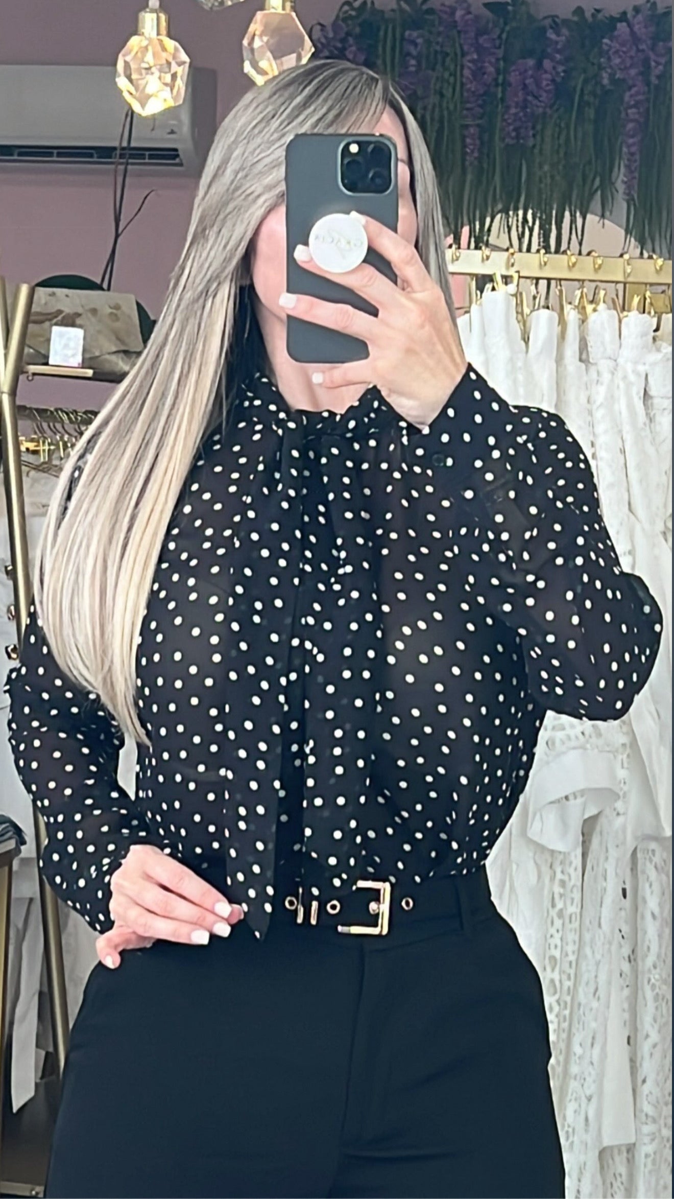 Black/White Dots Long Sleeve Blouse