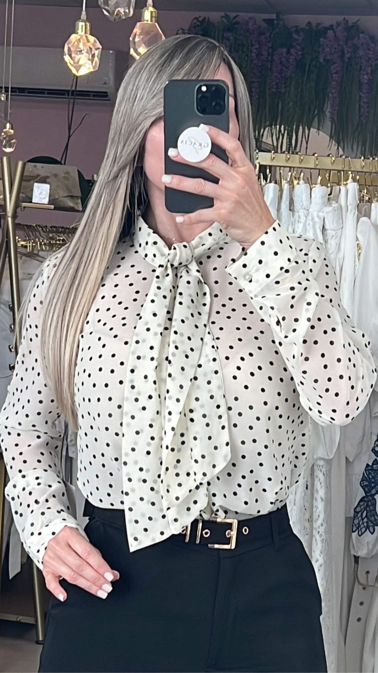 White/Black Dots Long Sleeve Blouse