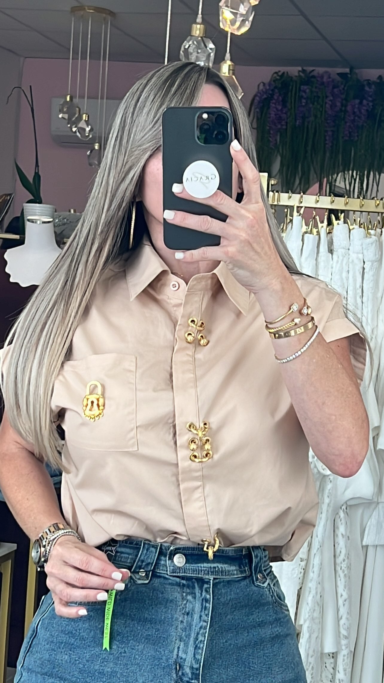 Beige Gold Charm Glam Shirt