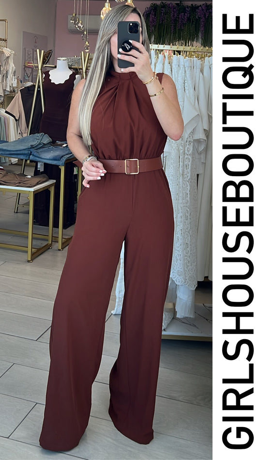 Camel Turtle Neck Design Jumpsuit (Included Belt)