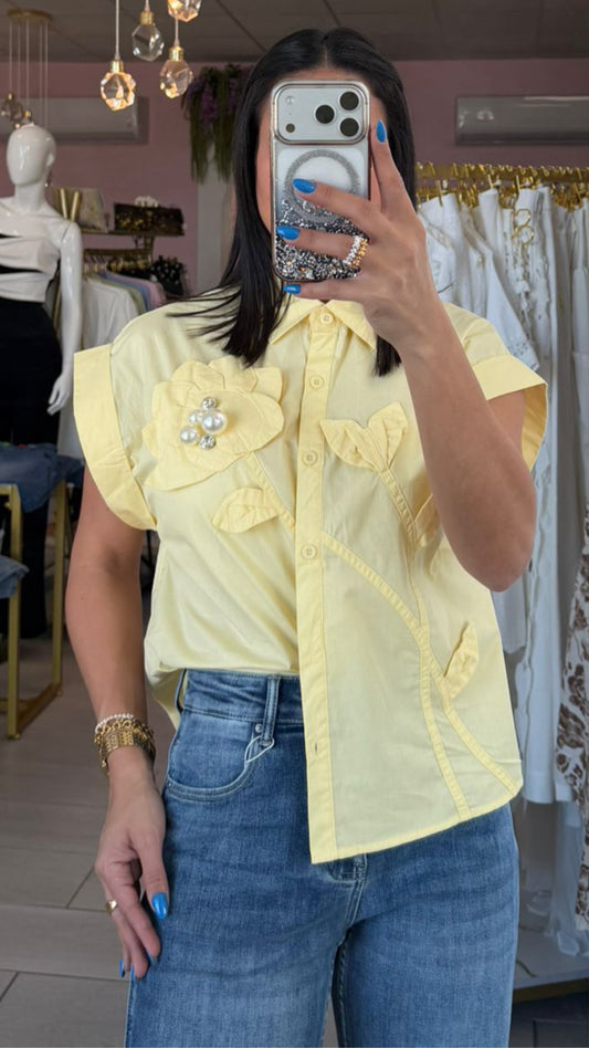 Light Yellow 3D-Rose Blouse