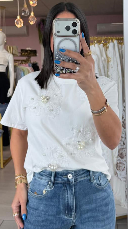 White Pearl & Crystal Flower