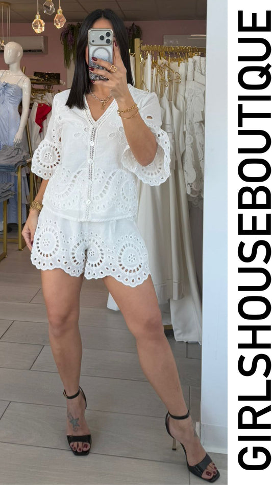 Patricia White Lace Blouse & Short Pant Set