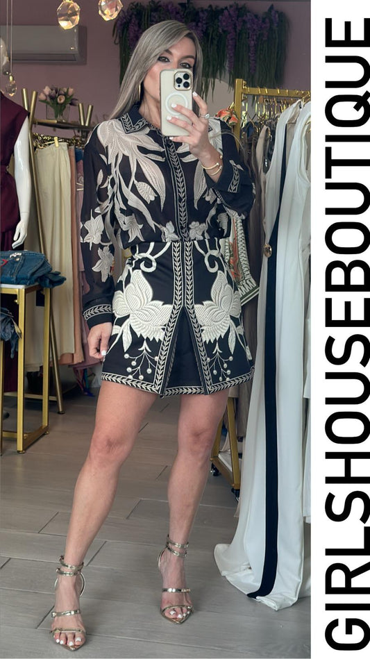 Romantic Black & White Skort Set