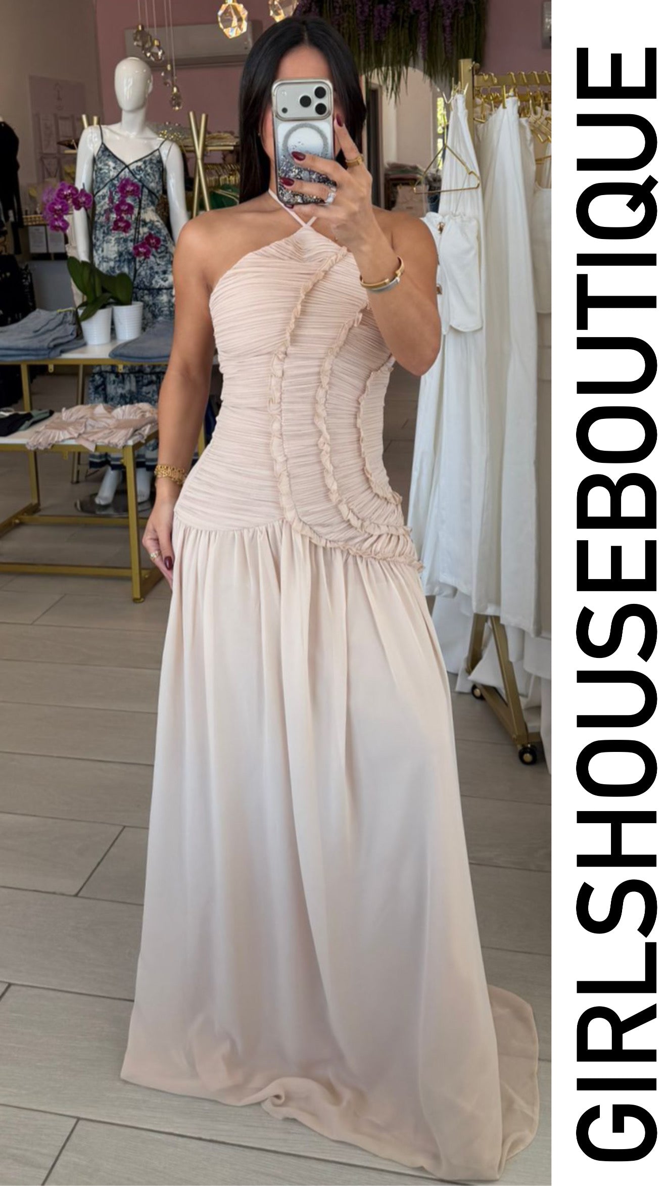 Annika Blush Halter Maxi Dress