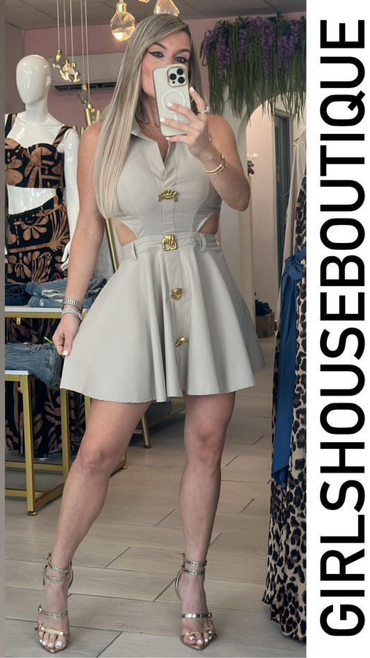 Monroe Beige Trim Mini Dress