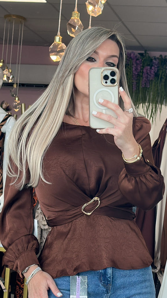 Kloe Long Sleeve Brown Blouse