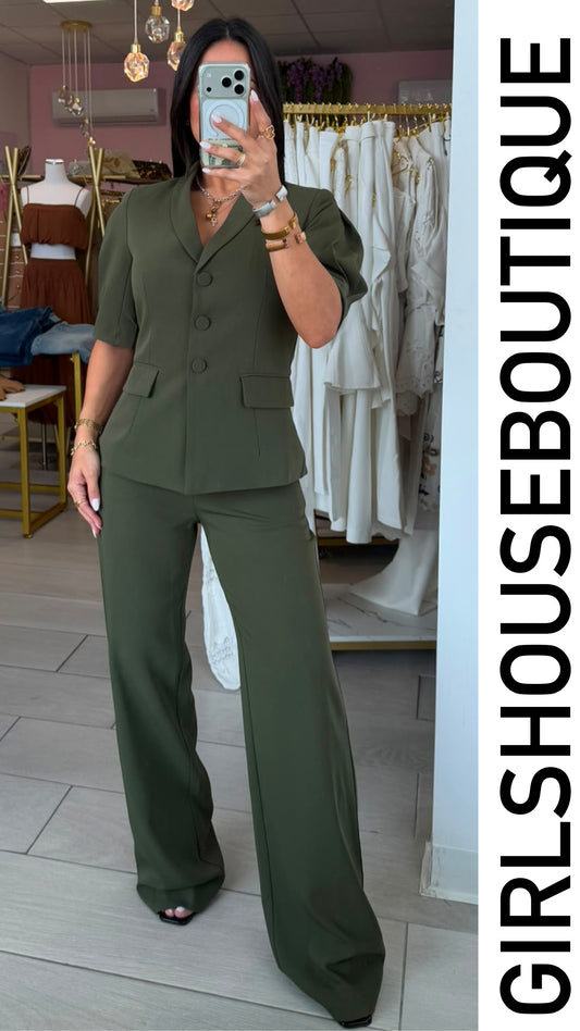 Olive Classic Front Buttons Vest & Pant Set (OVI COLLECTION)