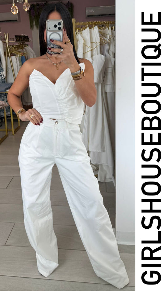 Zenya White Crop Top & Pant Set