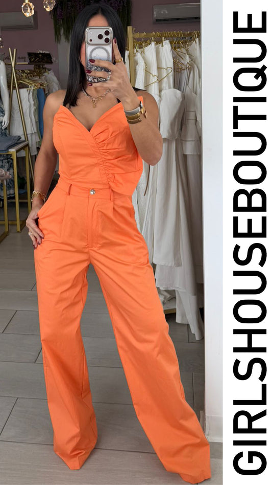 Zenya Orange Crop Top & Pant Set