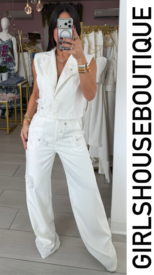 White Garden Vest & Pant Set