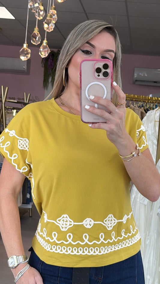 Mustard Embroidery Blouse