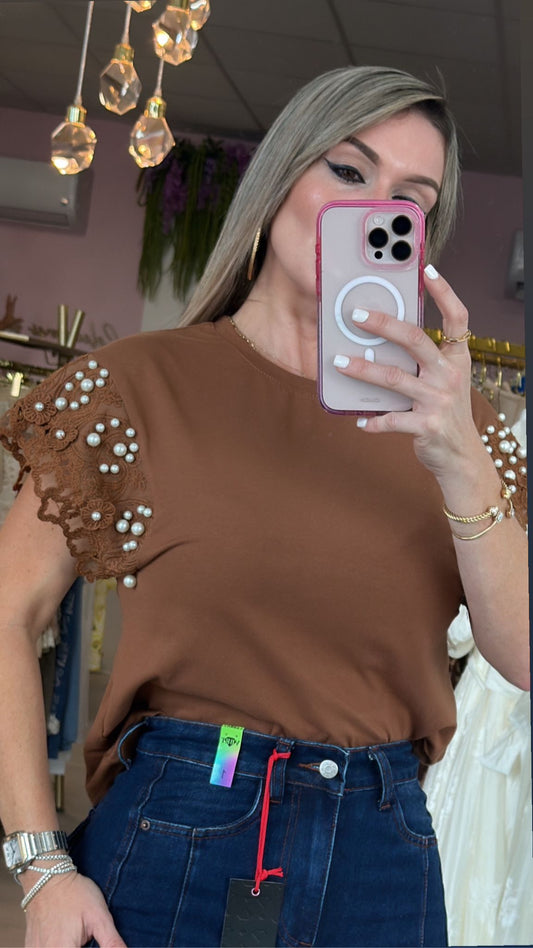 Brown Pearled Blouse
