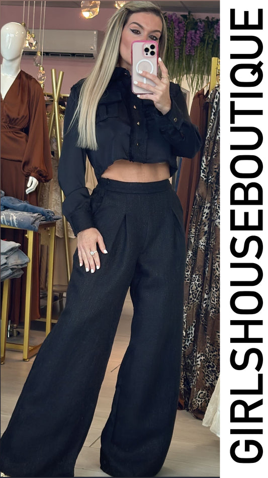 Black Button Down Top & Pant Set