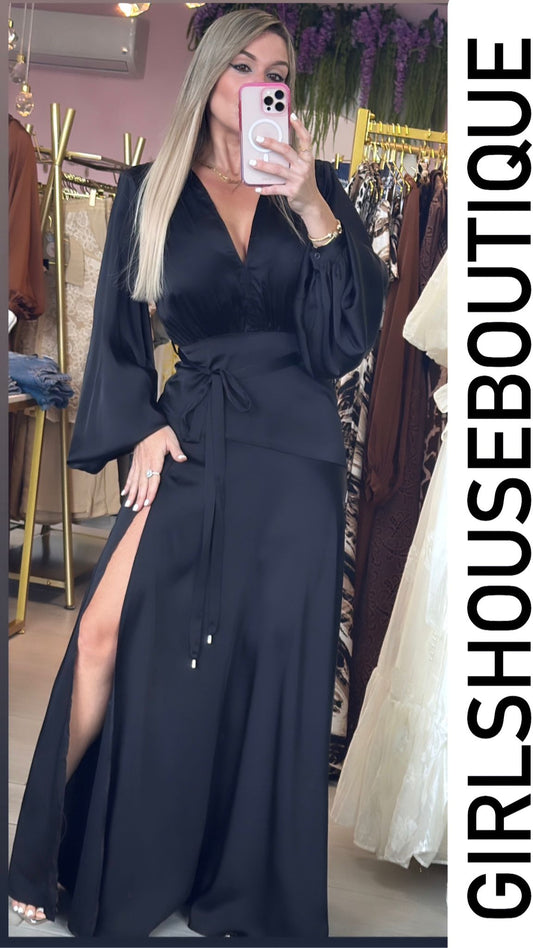 French Black Satin Gown