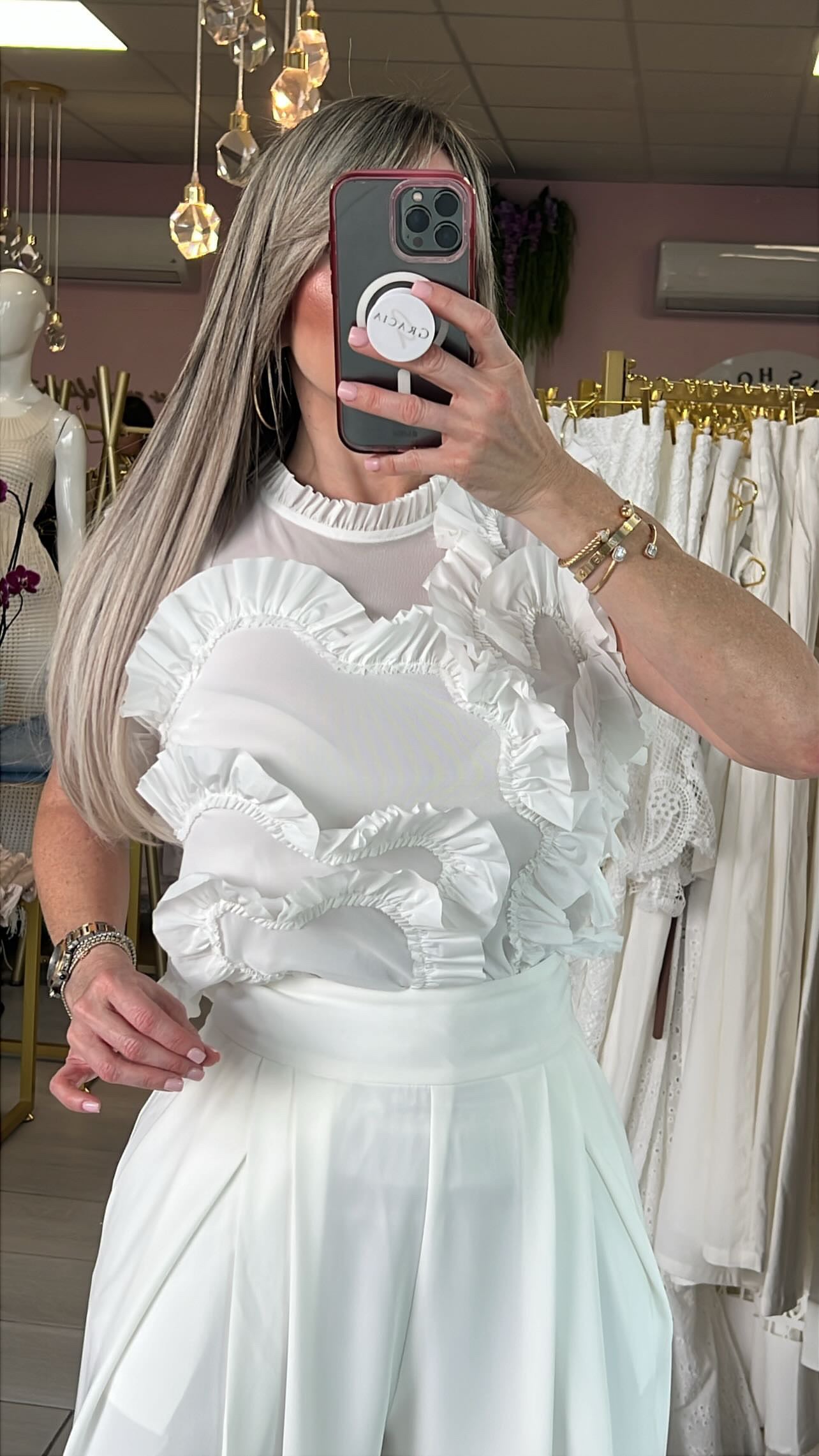 GRACIA COLLECTION White Ruffle Blouse