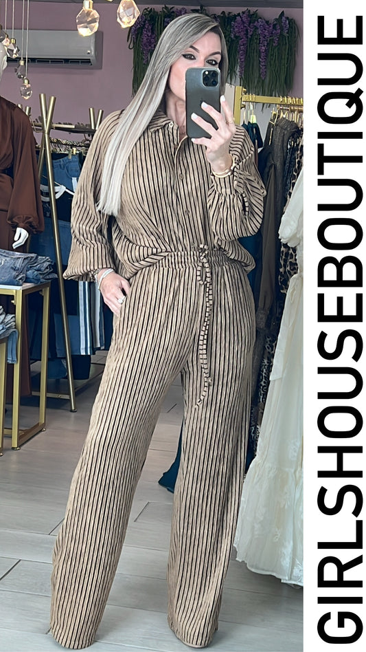 Spicy Beige & Stripped Pant Set