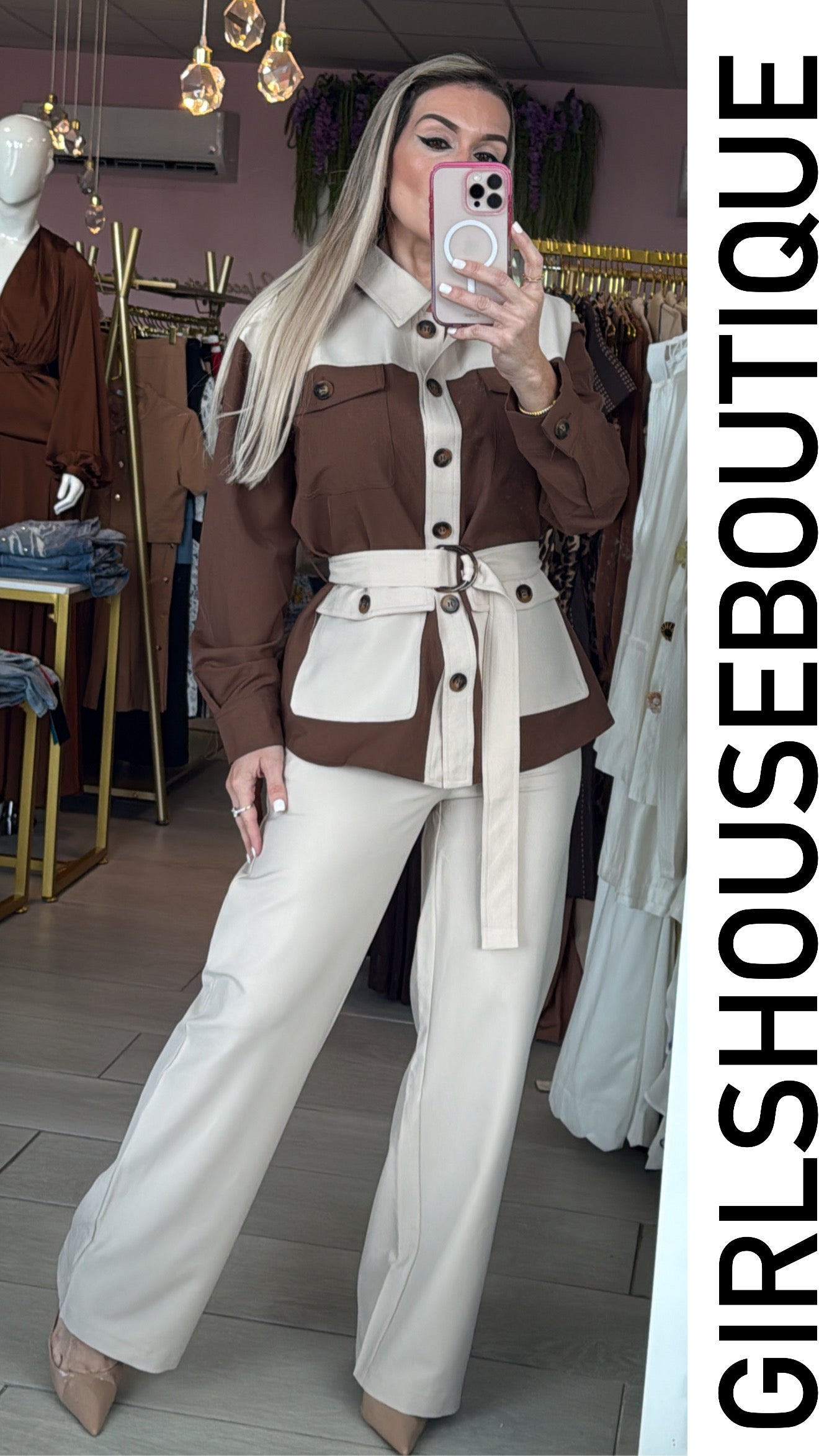 Spicy Fall Mocha&Beige Blazer Set