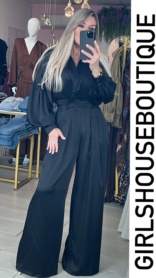 Spicy Mirella Black Satin Jumpsuit