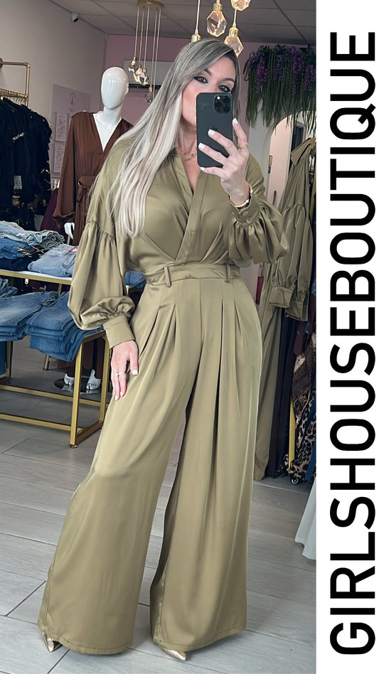 Spicy Mirella Olive Satin Jumpsuit