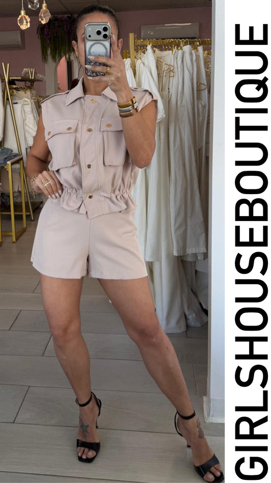 Beige Chic Vest & Short Pant Set