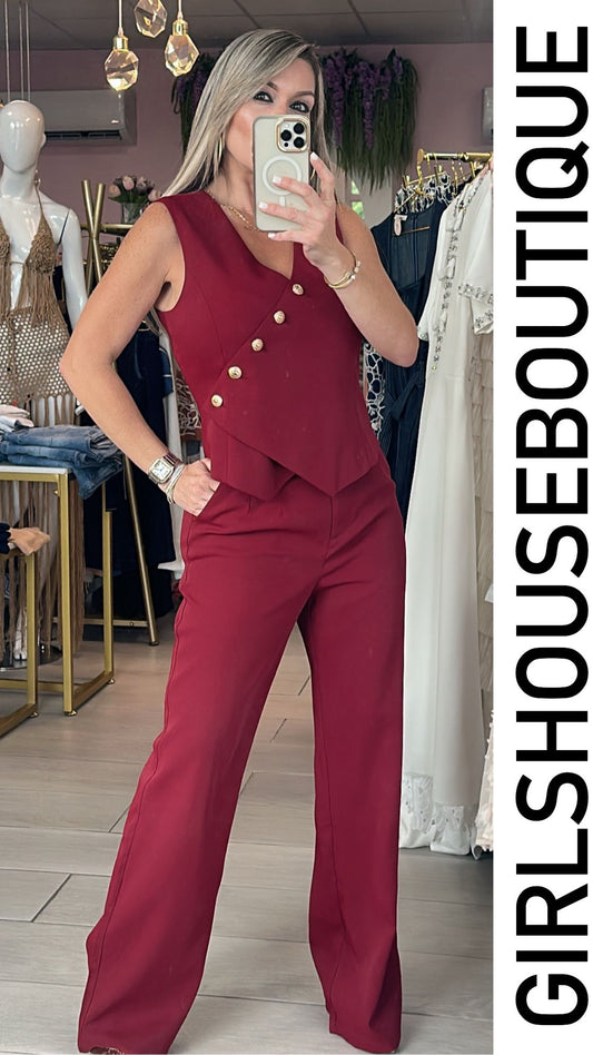 Burgundy Vest and Pant Set lo
