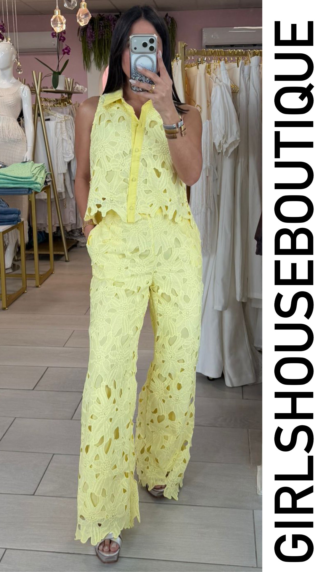 Anne Soft Yellow Lace Pant Set