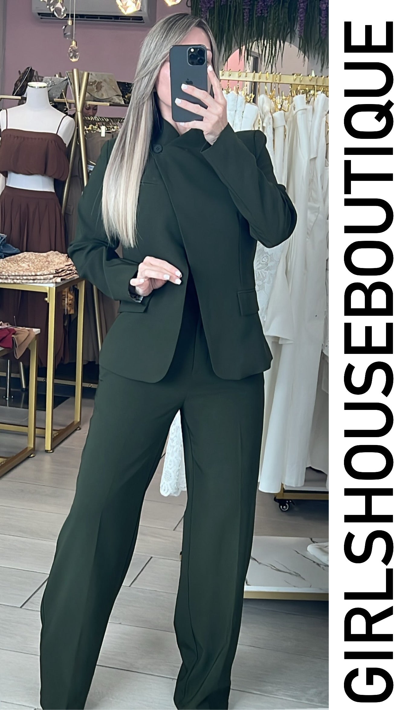 Olive Oriental/Classic Blazer & Pant Set