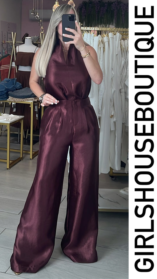 Copper Metallic Oriental Blouse & Pleated Design Pant Set