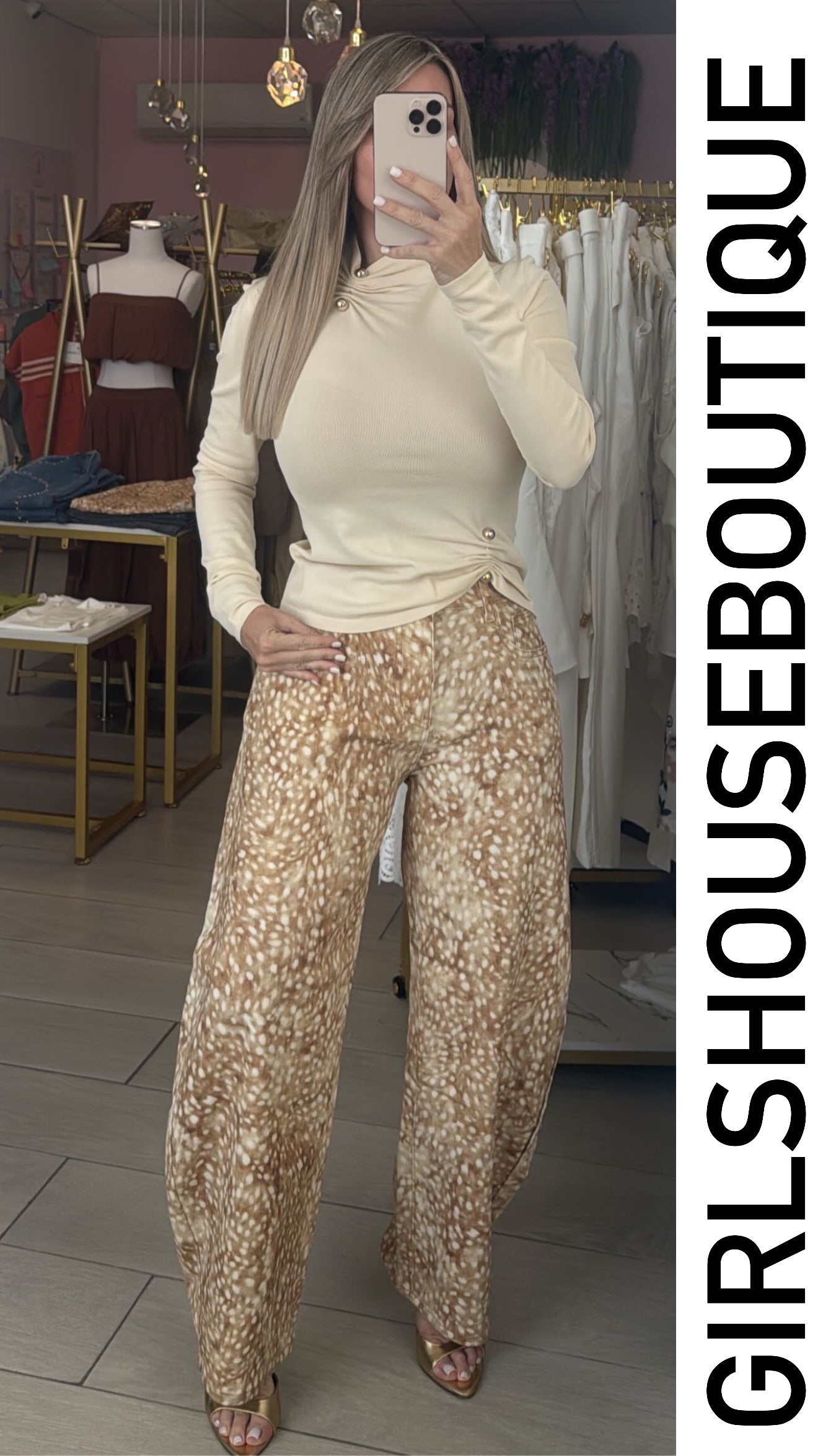 Bambi Printed Barrel Strech Jeans