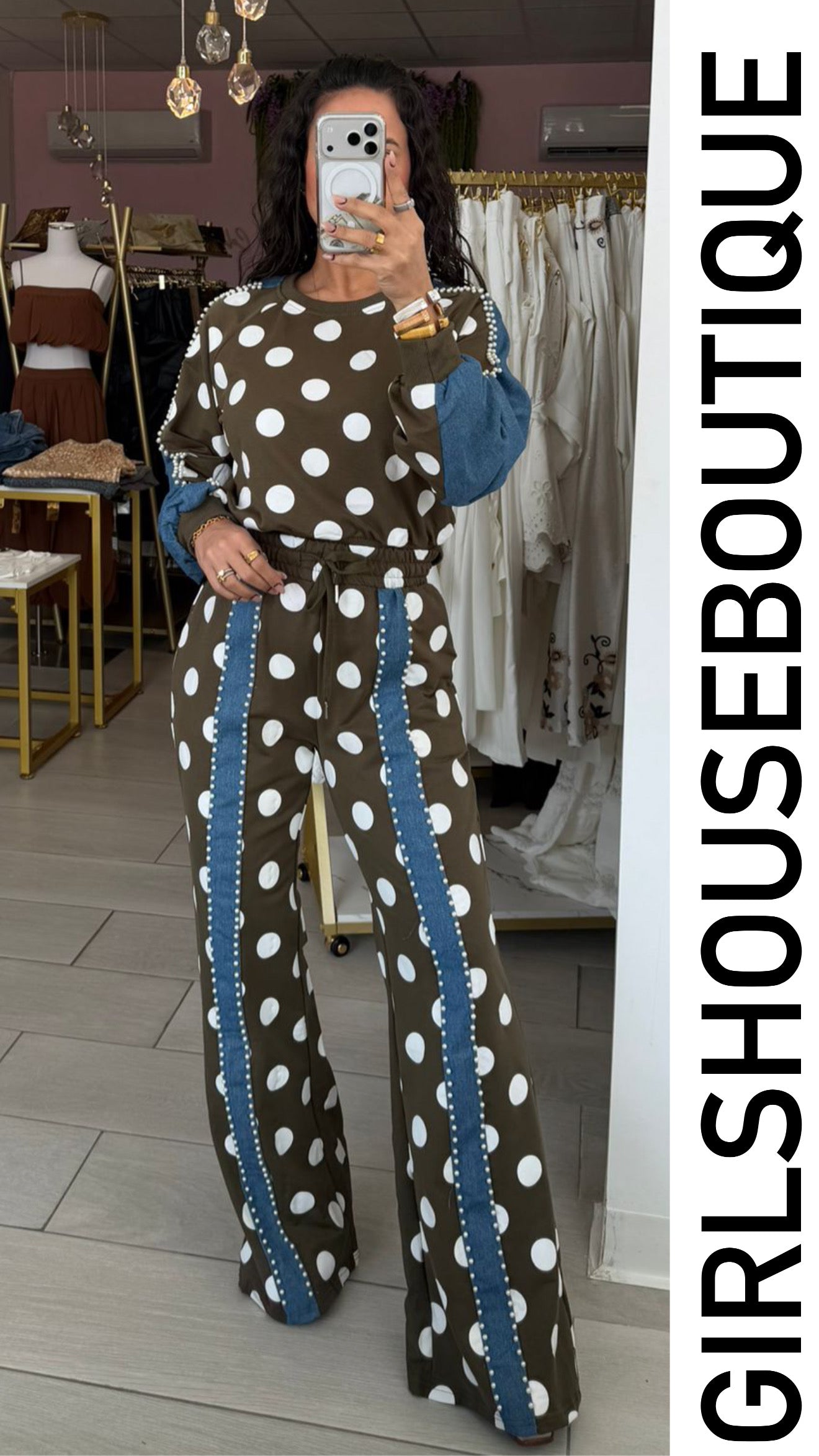 Olive/Denim Polka Dots Luxe Travel Set