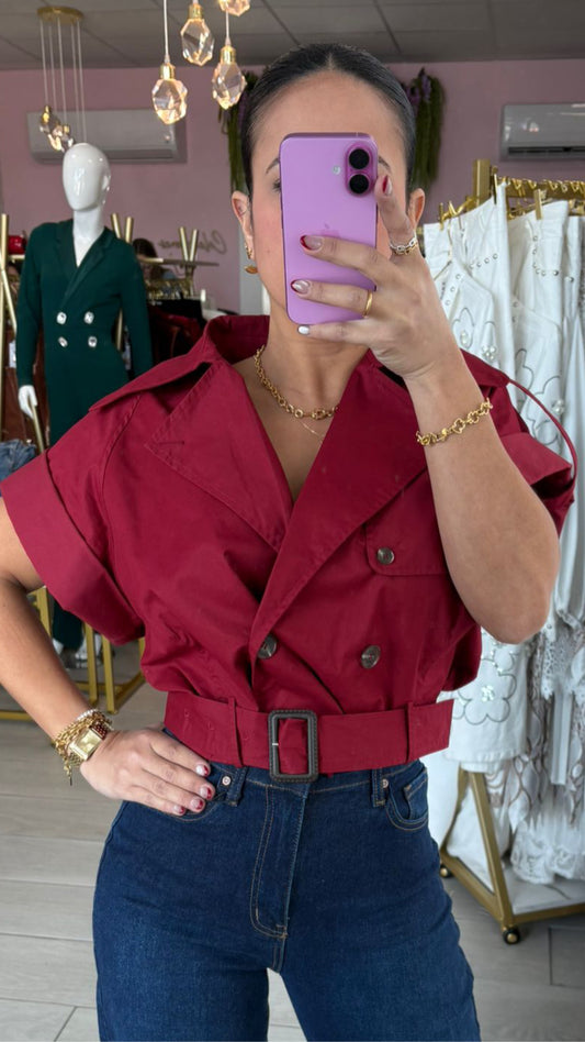 Burgundy & Buttons Belt Top