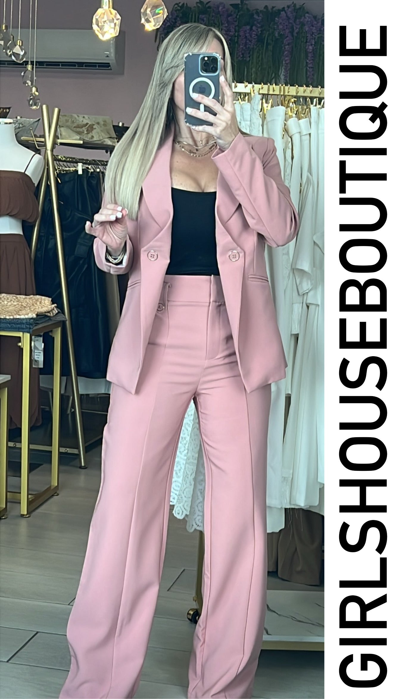 Blush Front Buttons Design Blazer & Pant Set (OVI COLLECTION)