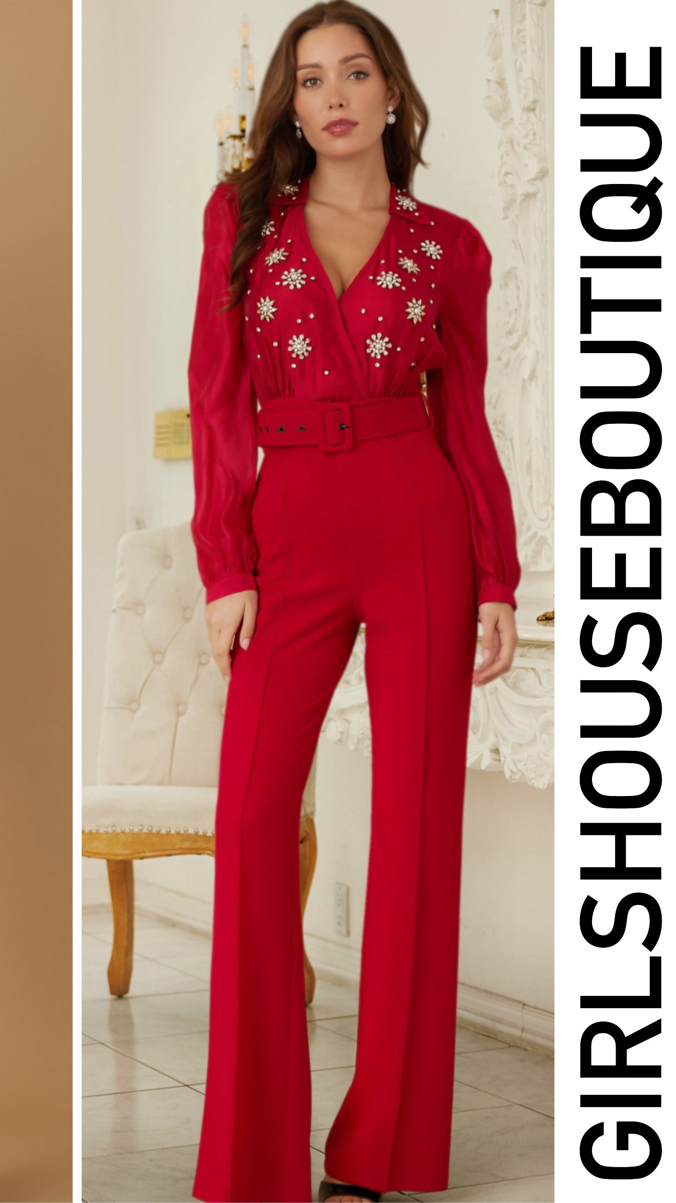 Bright Rouge & Long Sleeve Jumpsuit