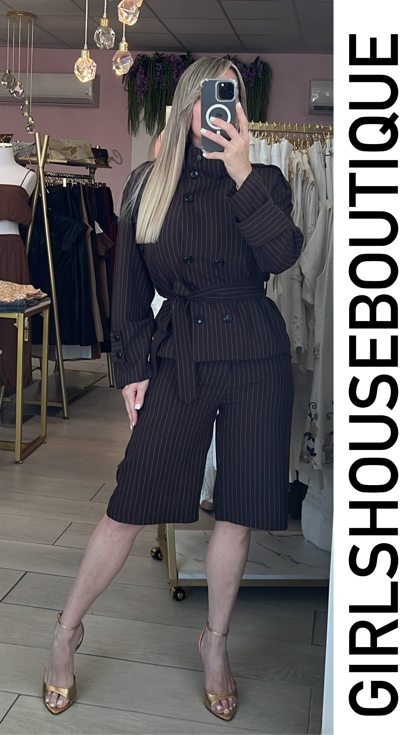 Choco Parisian Turtleneck Jacket & Bermuda Pant Set