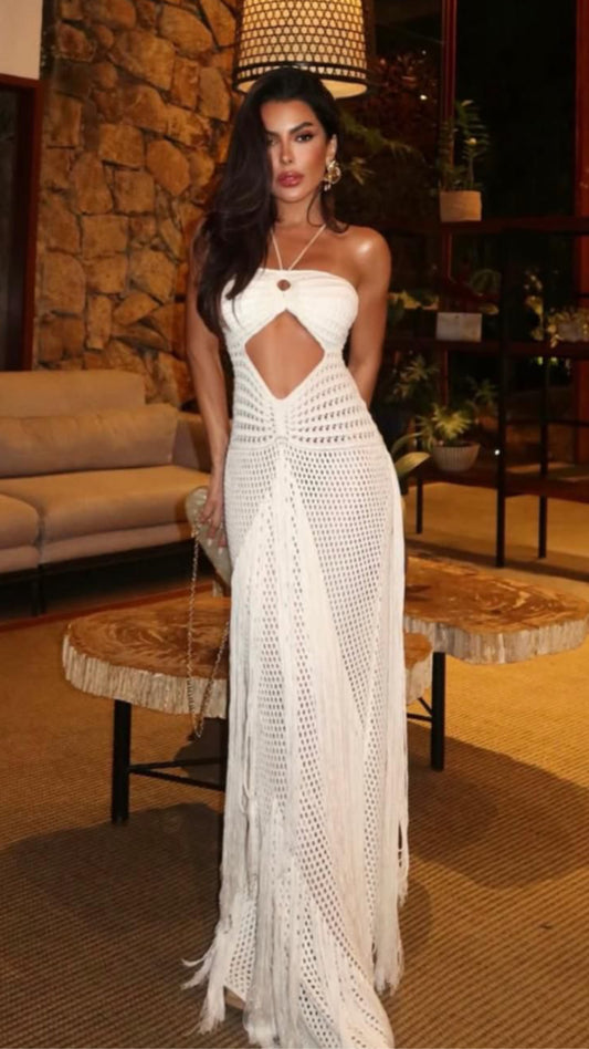 Sophia Croché Halter Maxi Dress