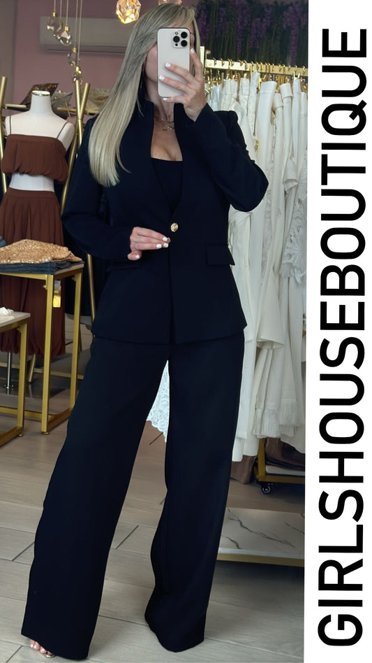 Black High Neck Classic Blazer & Pant Set (OVI COLLECTION)