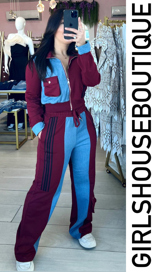 Burgundy & Denim Travel Set