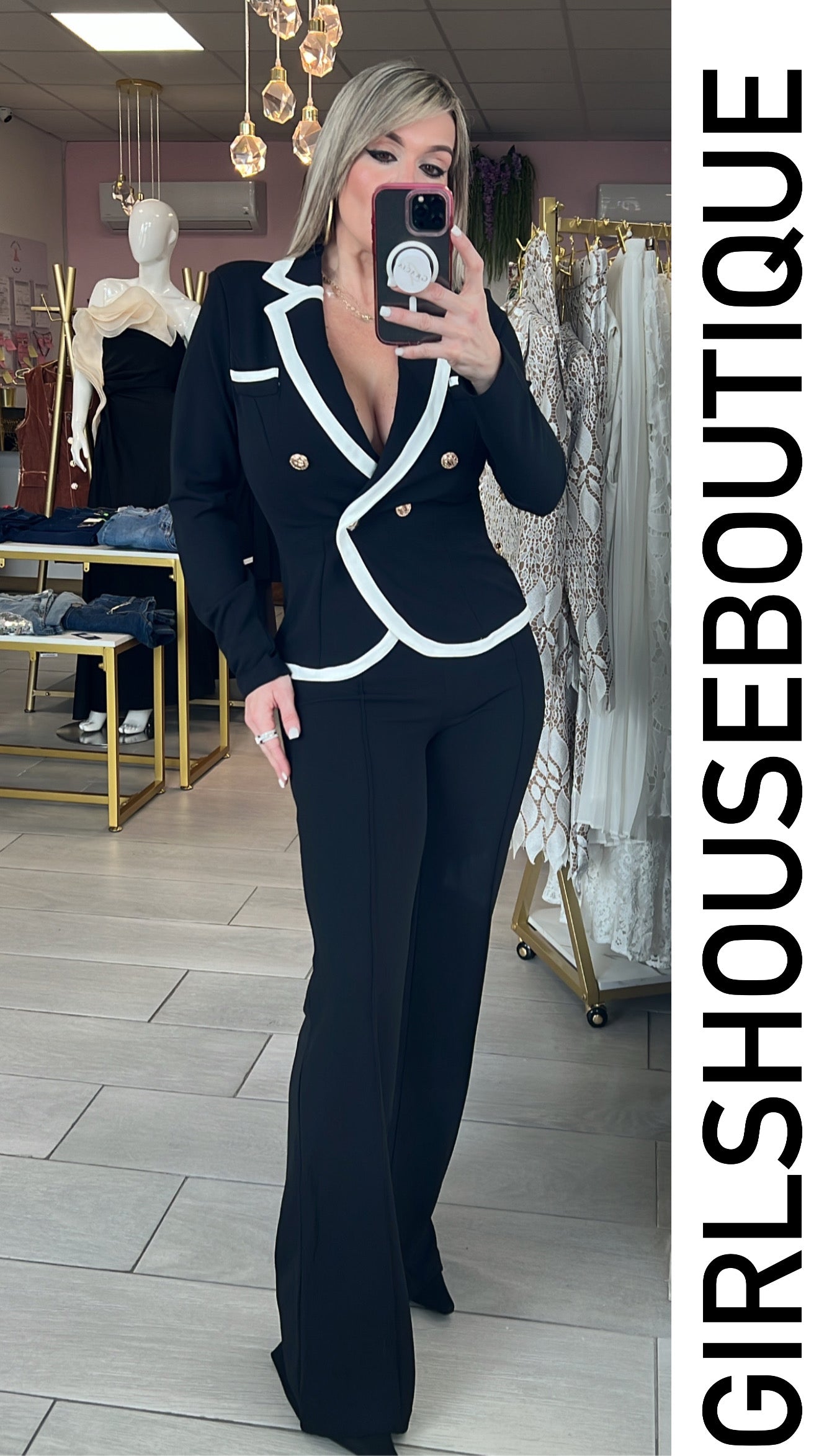 MoonBlack Tuxedo Suit & Pant Set