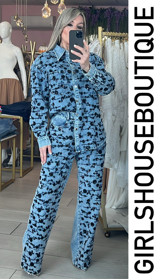 Glam Denim Black Sequin Set