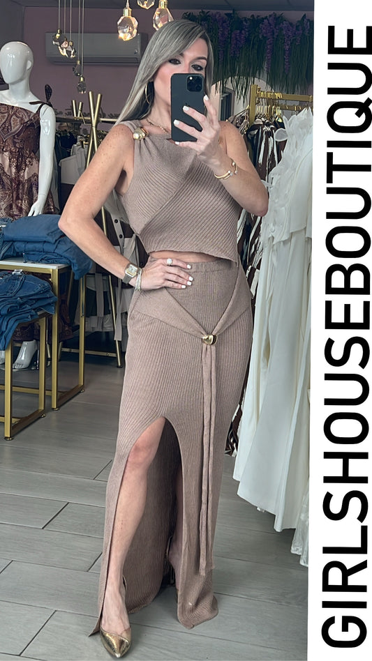 Linen Mocha Skirt Set