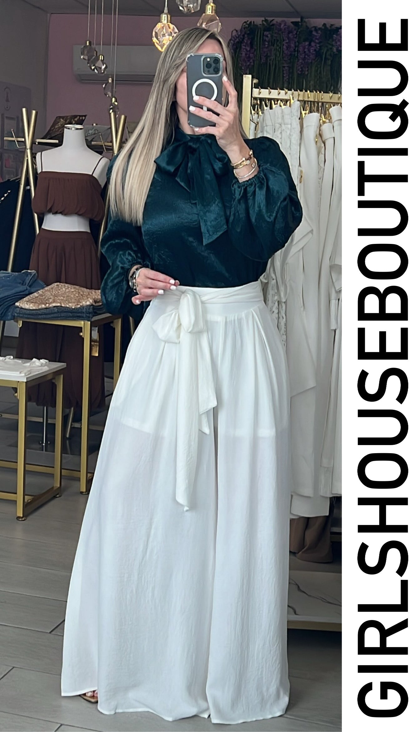 Teal Satin Textured Elegance Blouse