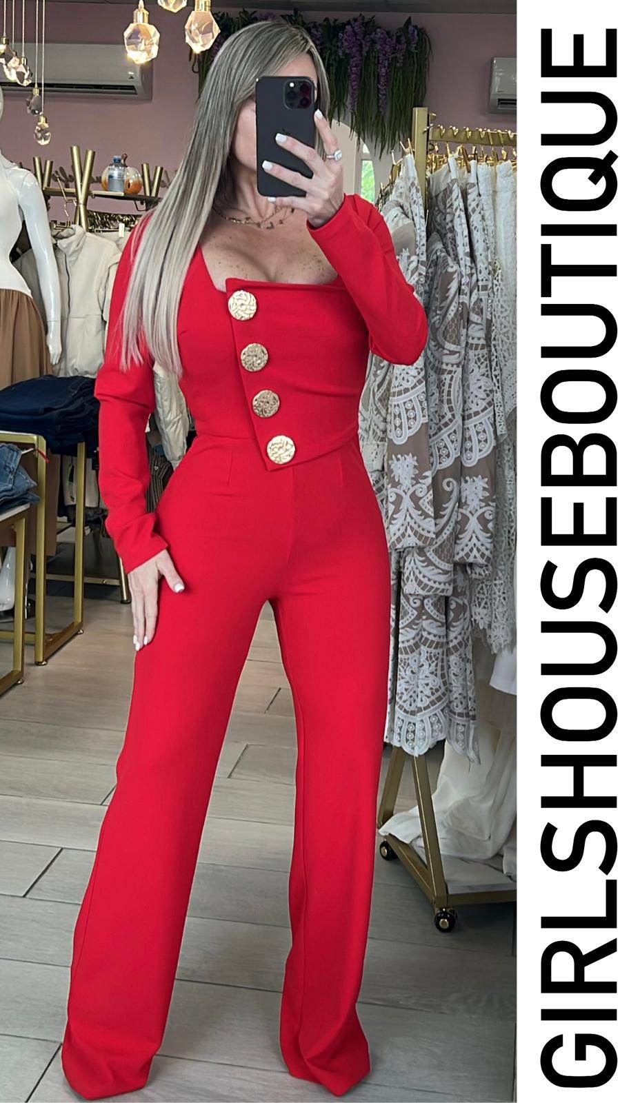 Hi November Red Gold Buttoned Jumpsuit